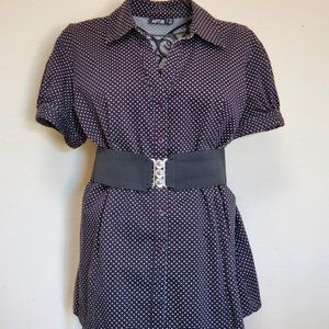 Short sleeved, black & white, polka dot print, blouse